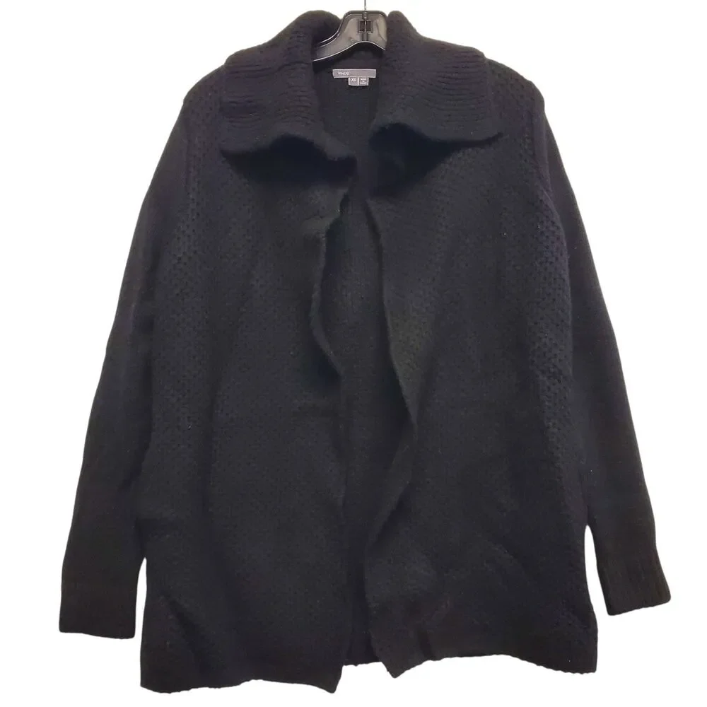 VINCE Sweater Womens XS Black Wool Blend Drape Cardigan Open Front Car Coat